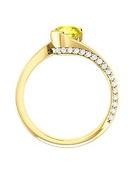 10K Yellow Gold 6.00mm Round Cut Yellow Sapphire and Diamond Ring -- LIFETIME WARRANTY