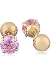 14k Yellow Gold Cubic Zirconia Reversible Stud Earrings