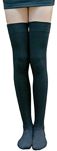 AM LandenBlack Cotton Thigh-Highs Socks