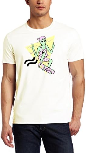 Yurishop Men's Alien Skating cotton T- Shirt (M, Cream Pastel) [Apparel]