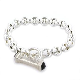 Sterling Silver Rolo Link Amethyst Accented Toggle Bracelet 7.5 by Netaya