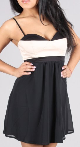 FourFlavor Abendkleid kurz schwarz beige (L, schwarz, beige)