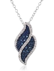 Sterling Silver Blue and White Diamond (0.12cttw, I-J Color, I1-I2 Clarity) Flame Pendant Necklace, 18"