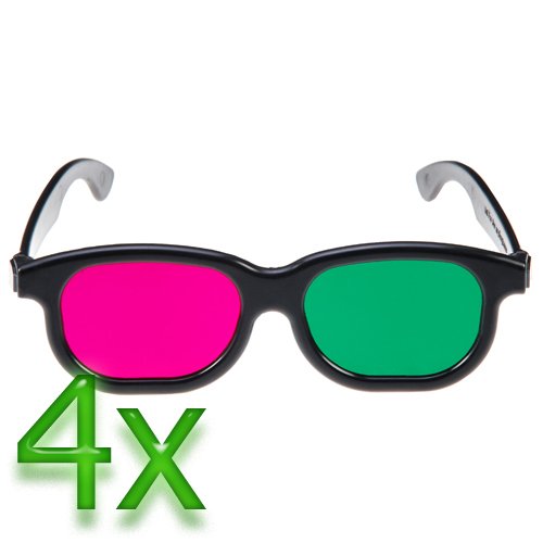 GTMax 4x 3D Magenta/Green Glasses Basic Square for watching 3D Movies - The Nightmare Before Christmas / Ice Age: A Mammoth Christmas Special & Playing Games on TV/Monitor Flat Screens