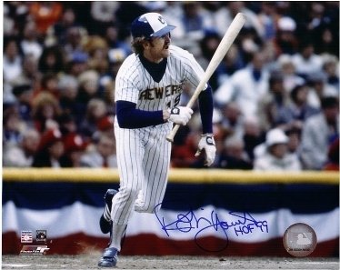 Robin Yount Autographed/Hand Signed Milwaukee Brewers 8x10 Photo with HOF 99 Inscription (Pose 1)