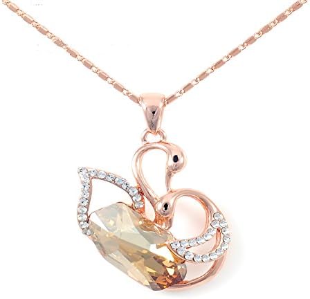 Viennois 14k Gold-plated Two Swans with Swarovski Golden Crystal and Rhinestone 16 Inches Necklace