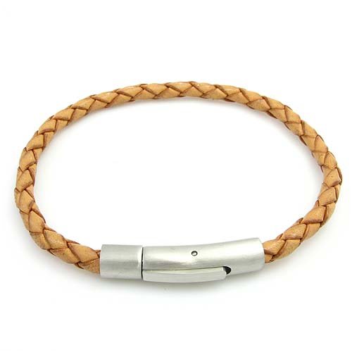 Tan Leather Bracelet With Stainless Steel Magnetic Clasp