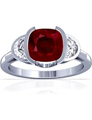 Platinum Cushion Cut Ruby Three Stone Ring
