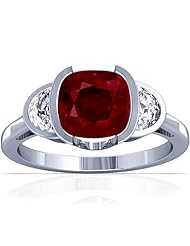 18K White Gold Cushion Cut Ruby Three Stone Ring