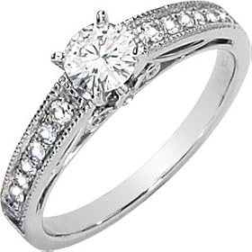 14K White Gold Round Created Moissanite and Diamond Engagement Ring by DivaDiamonds