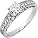 14K White Gold Round Created Moissanite & Diamond Engagement Ring
