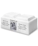 White Marble Companion Cremation Urn Vault with Engraved Photo