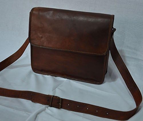 Leather Bags Now Unisex Cross Shoulder Half Flap Laptop Leather Messenger Bag Satchel Dark Brown