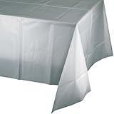 Creative Converting Touch of Color Plastic Table Cover, 54 by 108-Inch, Shimmering Silver