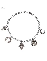 Sterling Silver Diamond Pave Charm Chain Bracelet Fashion Jewelry