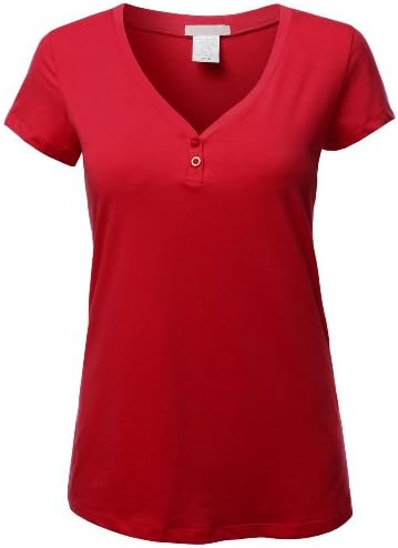 Doublju Plus Womens Basic Short Sleeve V-Neck Henley T-Shirt Plus Size