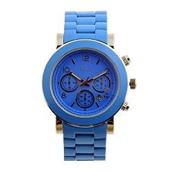 New Alloy Metal Teal Blue Women's Watch with Faux Chrono Featuring a Butterfly Closure