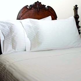 Hotel Concepts 550 Thread Count 100% Egyptian Cotton Sateen Stripe Single Ply Yarn Bed Sheet Set (White) King.