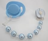 Baby Blue Big Pearl and Crystals Pacifier Clip