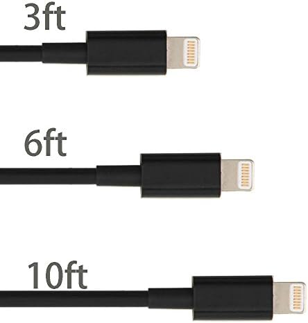 Noovalink(TM)3PCS 3IN1 3 6 10Ft 8 Pin to USB Extended Charging and Sync Cable Cords Charger Wire for Apple iPhone 5 5s/c,iPhone 6 iPhone 6 Plus, iPad 4 Mini air Ipod Touch Nano 7th Gen Compatible with the latest iOS (Black)