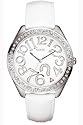Guess Ladies White Leather Strap Watch With Stone Set Enamel White Dial