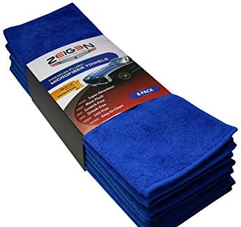 Zeigen Premium Plush Microfiber Towels 400gsm Blue 16in x 16in - Pack of 8