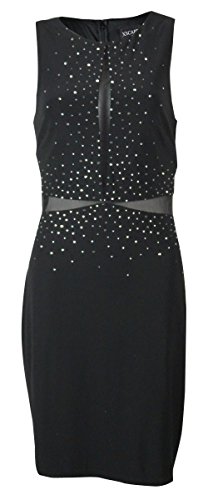 Xscape Women's Beaded Mesh Illusion Panel Dress (10, Black)