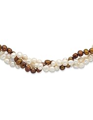SS 17in 6-7mm White & Brown Freshwater Cult. Pearl w/ 2in ext. Necklace