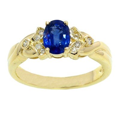 14K Yellow Gold Sapphire and Diamond Ring