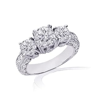 2.45 Ct Round Cut 3 Stone Diamond Engagement Ring Vintage Style Pave Set SI1 GIA