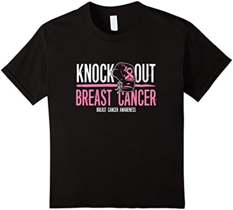 Kids Knock Out Breast Cancer Awareness Battle Pink Ribbon T-Shirt 6 Black