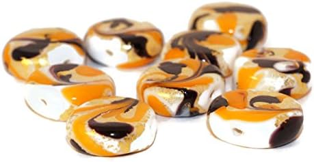 Solid Gold 24K Grace Lampwork Beads Pair Czech Handmade Glass Beads SRA Artisan Lampwork Bead Set Rondelle Round Tablet Shape Flat 16mm 2pc