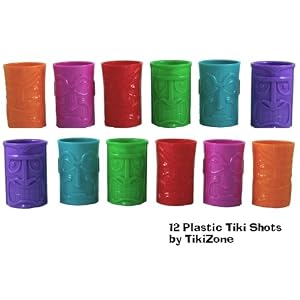 12 Plastic Tiki Head Shot Glasses by 