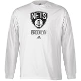 NBA adidas Brooklyn Nets Primary Logo Long Sleeve T-Shirt - White (Small)