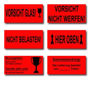 Warnetiketten - Aufschrift: Bruchgefahr