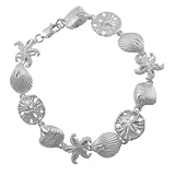 Sterling Silver Bracelet with Various of Sea Shells