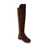 FOREVER FIFTY-50-3 Women's Fashion Two Tone Over The Knee High Print Riding Boot,BROWN LEOPARD,7.5