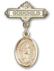 14K Gold Baby Badge with St. Christina the Astonishing Charm and Godchild Badge Pin