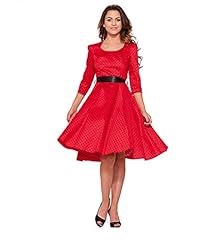 Elbow Length Sleeves Cotton/Elastane/Satin Polka Dot Print  Dress With a Ribbon 