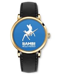 SPRAWL Aanalog Fashion Series Gold Ladies Watches of Genuine Black Leather Strap,Unique Wrist Watch for Women Girls Designed with Cute little deer on blue background