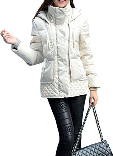 HDA Women's Warm Thicken Lapel Zipper Fly Closure Quilted Short Down Coats XS Cream White