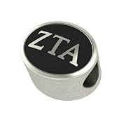 Zeta Tau Alpha Black Antique Oval Sorority Bead Charm Fits Most Pandora Style Bracelets. High Quality Bead in Stock for Fast Shipping