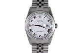Rolex Mens Stainless Steel Datejust White Roman Dial