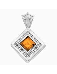 14K White Gold Princess Cut Spessartite Garnet and Diamond Pendant -- LIFETIME WARRANTY