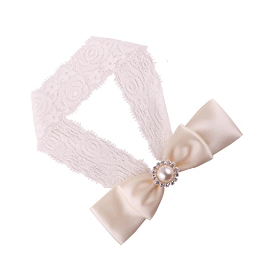 DZT1968® Baby Girl Wide Lace Turban Headband Head Wrap Hair Band With Pearl Bowknot (Beige)