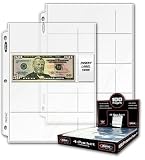 20 (Twenty) - BCW Pro 4-Pocket MODERN Currency Storage Page - Coin & Currency Collecting Supplies. Made in USA