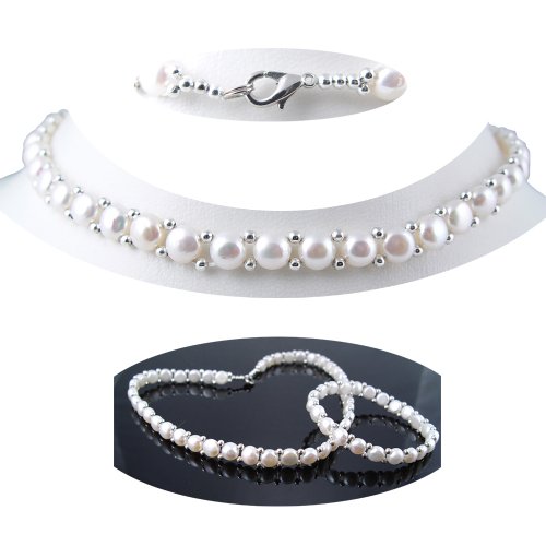 Freshwater Cultured 18 Inches 1-Strand 7mm Round Button Shape Pearl Necklace & 7mm Button White Pearl Bracelet