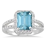 4.50 Carat Emerald Cut Blue Topaz and Diamond Ring in .925 Sterling Silver