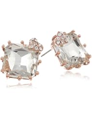 Betsey Johnson "Iconic Baguette" Square Crystal Gem Stud Earrings