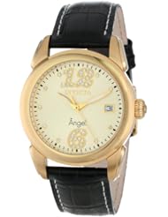 Invicta Womens 15290 "Angel" 18k Gold Ion-Plated Stainless Steel and Black Leather Strap Watch